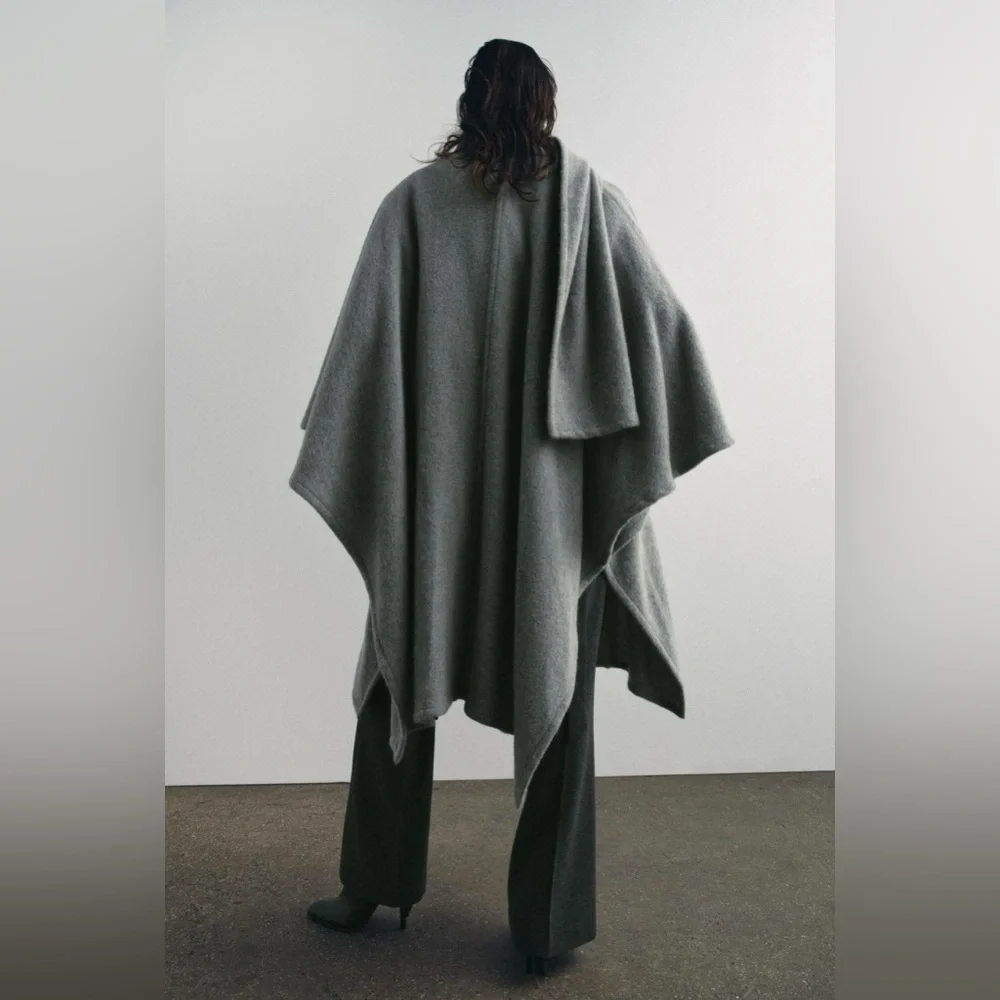 ZARA ALPACA BLEND CAPE COAT WITH SCARF ZW COLLECTION, size MEDIUM, NWT - Picture 6 of 13